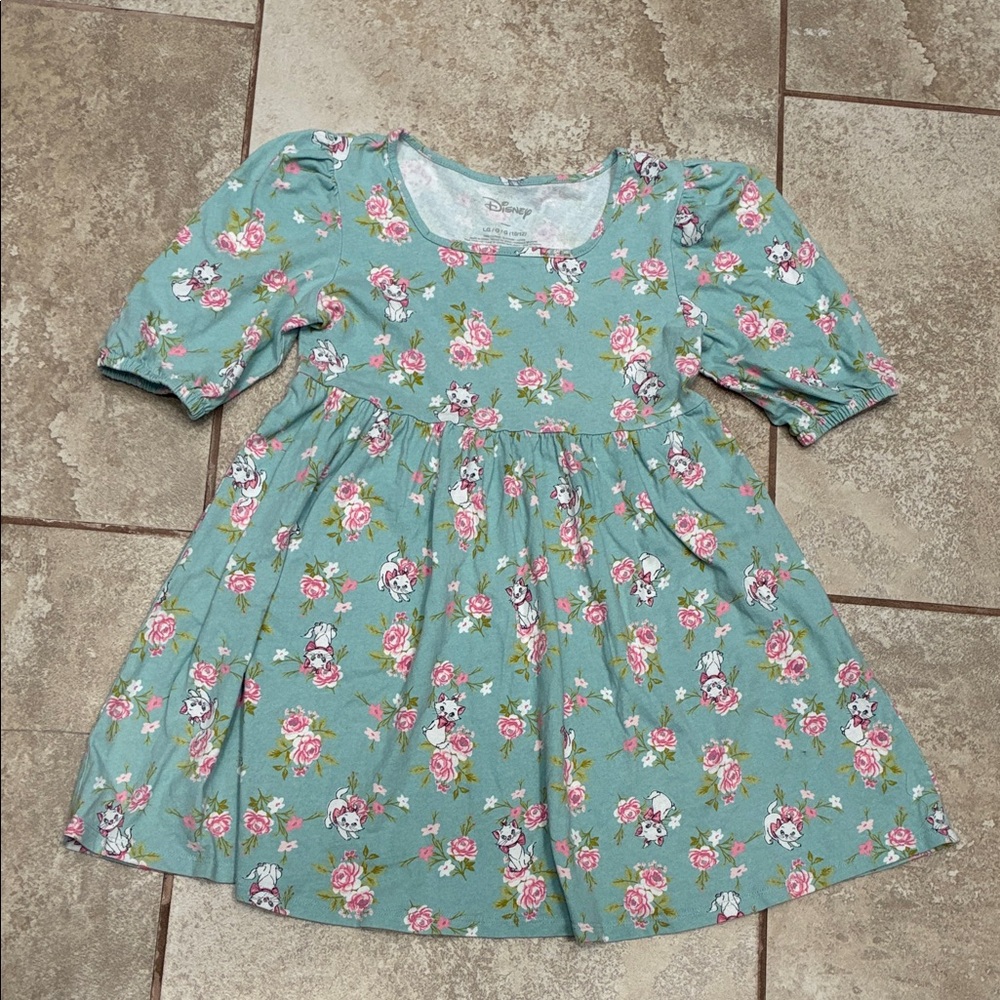 Disney Mint Green Floral Dress with Pink Roses and Character Motifs